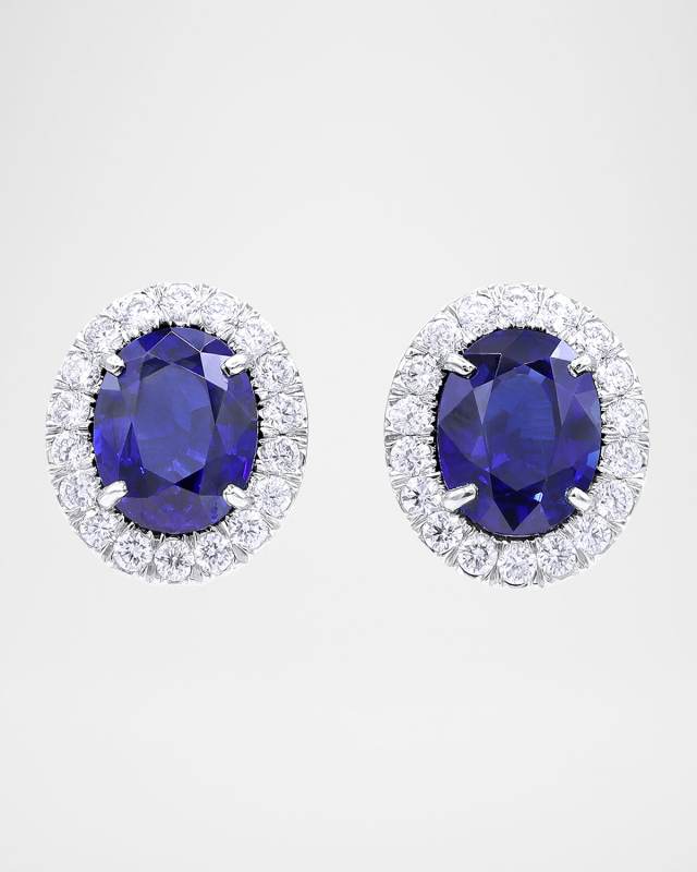 Platinum Diamond and Blue Sapphire Stud Earrings